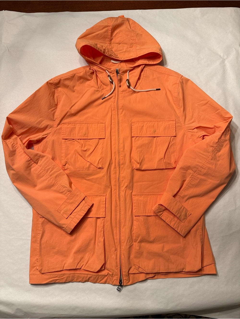 Men's Orange Hooded Field Jacket with Multiple Pockets